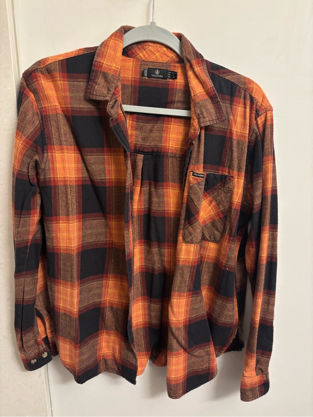 Volcom Orange Black Plaid Button-Down Shirt